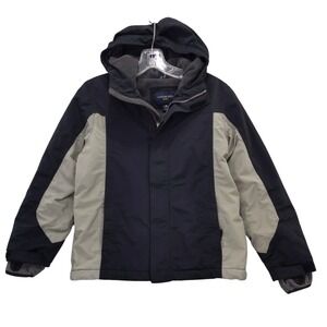 Lands' End Squall Kids Winter Coat Jacket Hooded Waterproof Black Gray M (10-12)